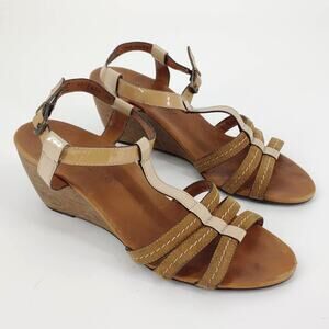 Paul Green Womens Tan Leather Strappy Wedge Sandal Ankle Strap US Sz 7.5